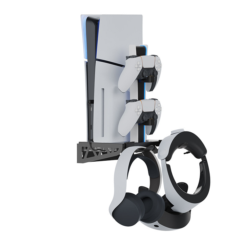 PS5 Pro/Slim zidni držač s ventilatorom za hlađenje, stanicom za punjenje kontrolera i skladištem za VR headset