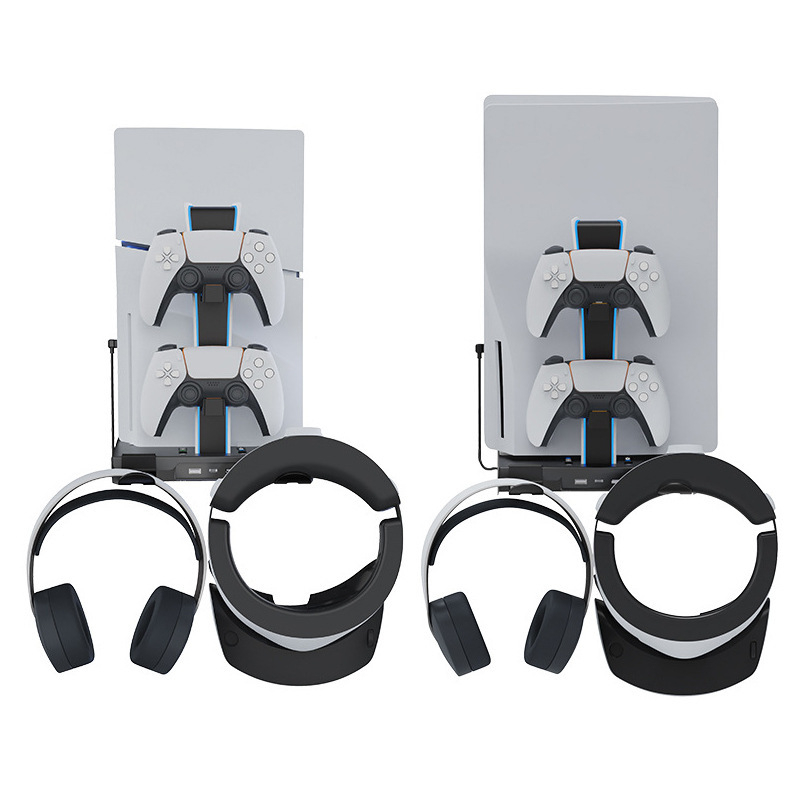 PS5 Pro/Slim zidni držač s ventilatorom za hlađenje, stanicom za punjenje kontrolera i skladištem za VR headset