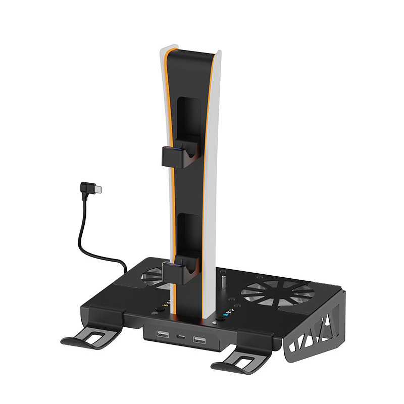 PS5 Pro/Slim zidni držač s ventilatorom za hlađenje, stanicom za punjenje kontrolera i skladištem za VR headset