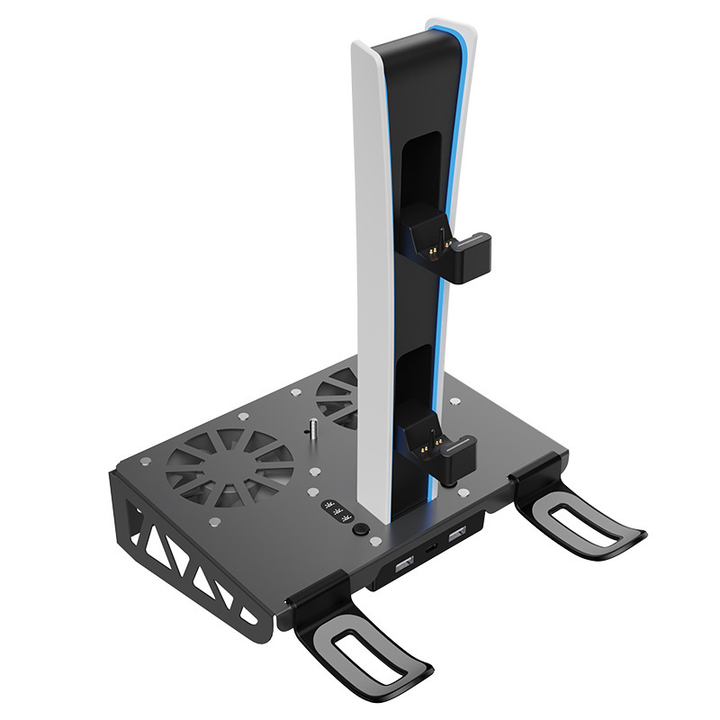 PS5 Pro/Slim zidni držač s ventilatorom za hlađenje, stanicom za punjenje kontrolera i skladištem za VR headset