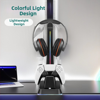 Nabíjací stojan pre PS5/PS4/XSX/Switch Pro ovládač s vešiakom na slúchadky a RGB osvetlením