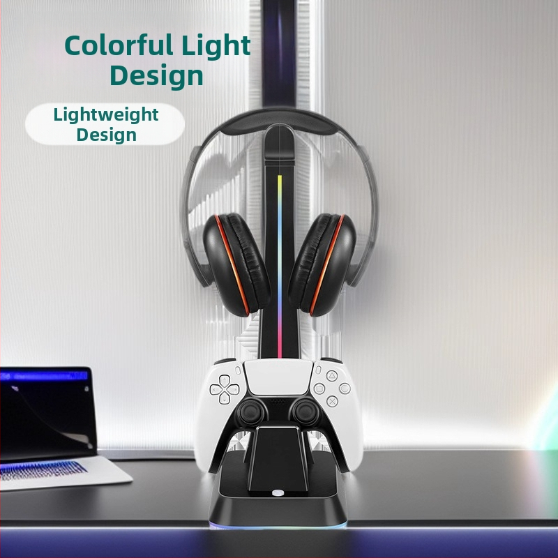 Nabíjací stojan pre PS5/PS4/XSX/Switch Pro ovládač s vešiakom na slúchadky a RGB osvetlením