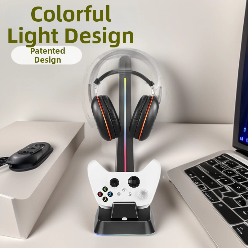 Nabíjací stojan pre PS5/PS4/XSX/Switch Pro ovládač s vešiakom na slúchadky a RGB osvetlením
