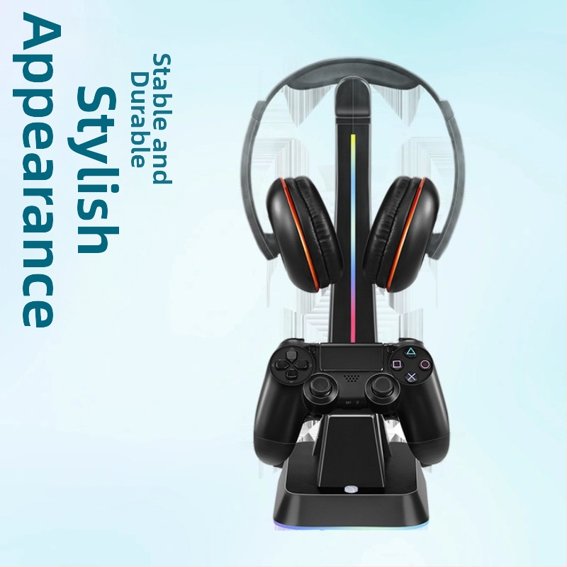 Nabíjací stojan pre PS5/PS4/XSX/Switch Pro ovládač s vešiakom na slúchadky a RGB osvetlením