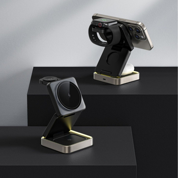 3-in-1 magnetinis sulankstomas metalo belaidis įkroviklis iPhone 16, ausinėms ir Apple Watch – maks. 15W, QC3.0