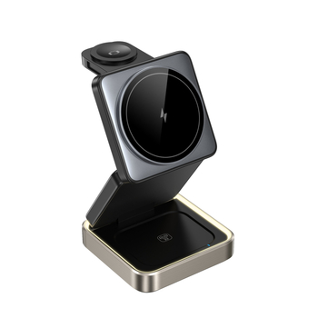 3-in-1 magnetinis sulankstomas metalo belaidis įkroviklis iPhone 16, ausinėms ir Apple Watch – maks. 15W, QC3.0