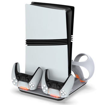 DOBE TP5-3550 Viacfunkčná chladiaca základňa pre PS5 s nabíjačkou pre ovládač PSVR2 a vešiakom na slúchadká – ABS; kompatibilný s PS5/PS5 Slim/PS5 Pro/PS VR2