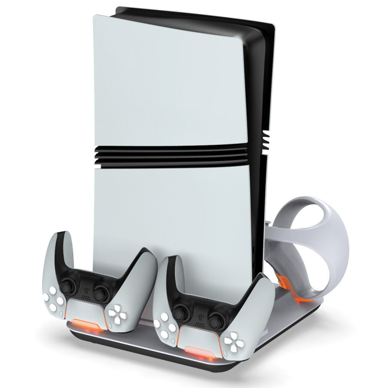 DOBE TP5-3550 Viacfunkčná chladiaca základňa pre PS5 s nabíjačkou pre ovládač PSVR2 a vešiakom na slúchadká – ABS; kompatibilný s PS5/PS5 Slim/PS5 Pro/PS VR2