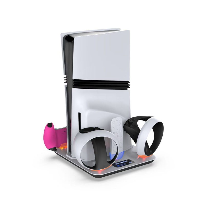 DOBE TP5-3550 Viacfunkčná chladiaca základňa pre PS5 s nabíjačkou pre ovládač PSVR2 a vešiakom na slúchadká – ABS; kompatibilný s PS5/PS5 Slim/PS5 Pro/PS VR2