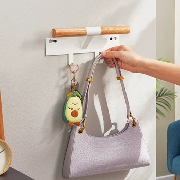 Cuier de ușă pentru căști și rucsac, cârlige duble, oțel carbon, stil modern minimalist, mobil, fără găuri