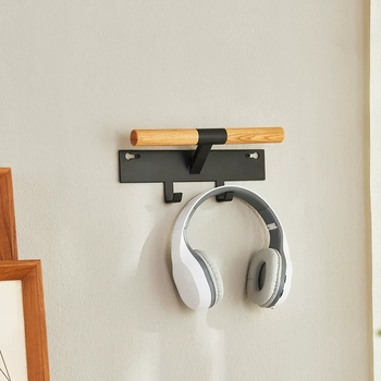 Cuier de ușă pentru căști și rucsac, cârlige duble, oțel carbon, stil modern minimalist, mobil, fără găuri