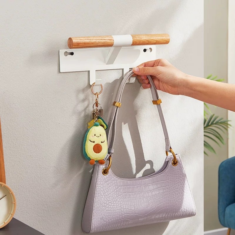 Cuier de ușă pentru căști și rucsac, cârlige duble, oțel carbon, stil modern minimalist, mobil, fără găuri