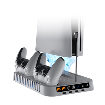 Univerzalna hlađenje podloga za PS5 Pro/Slim/Standard s punjačem za kontrolere, skladištenje diskova i nosač za slušalice — USB-C, ABS, Tp5-5505