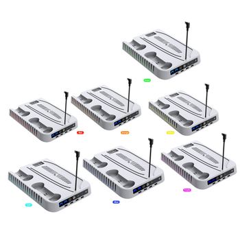 Univerzalna hlađenje podloga za PS5 Pro/Slim/Standard s punjačem za kontrolere, skladištenje diskova i nosač za slušalice — USB-C, ABS, Tp5-5505