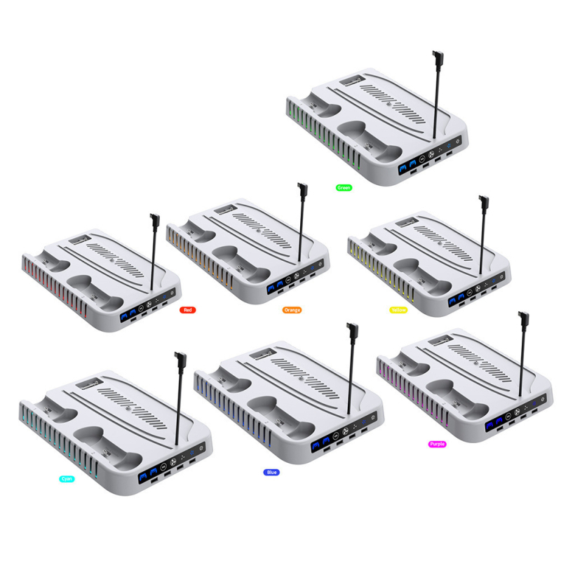 Univerzalna hlađenje podloga za PS5 Pro/Slim/Standard s punjačem za kontrolere, skladištenje diskova i nosač za slušalice — USB-C, ABS, Tp5-5505