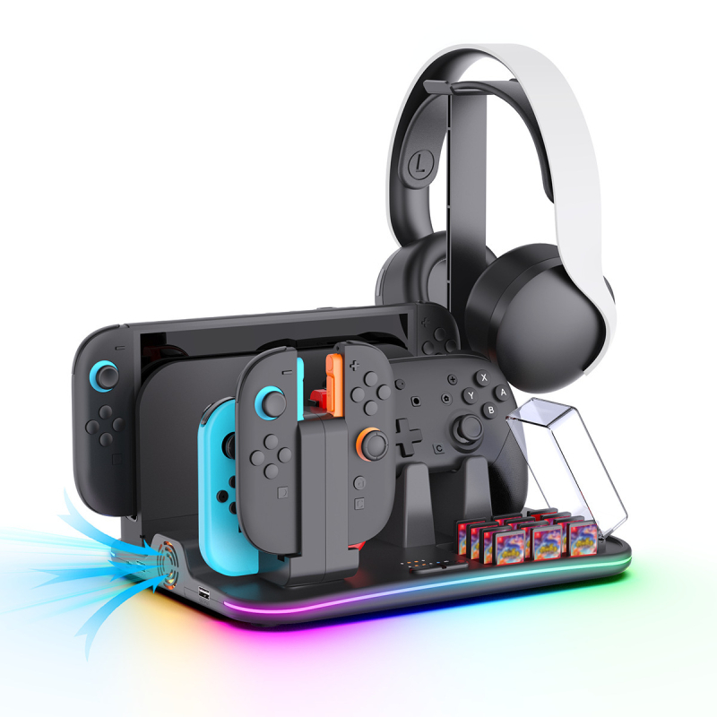 Switch 2 baza za hlađenje i punjenje s držačem za kartice igara i kontrolere, USB sučelje, ABS materijal, težina 633 g