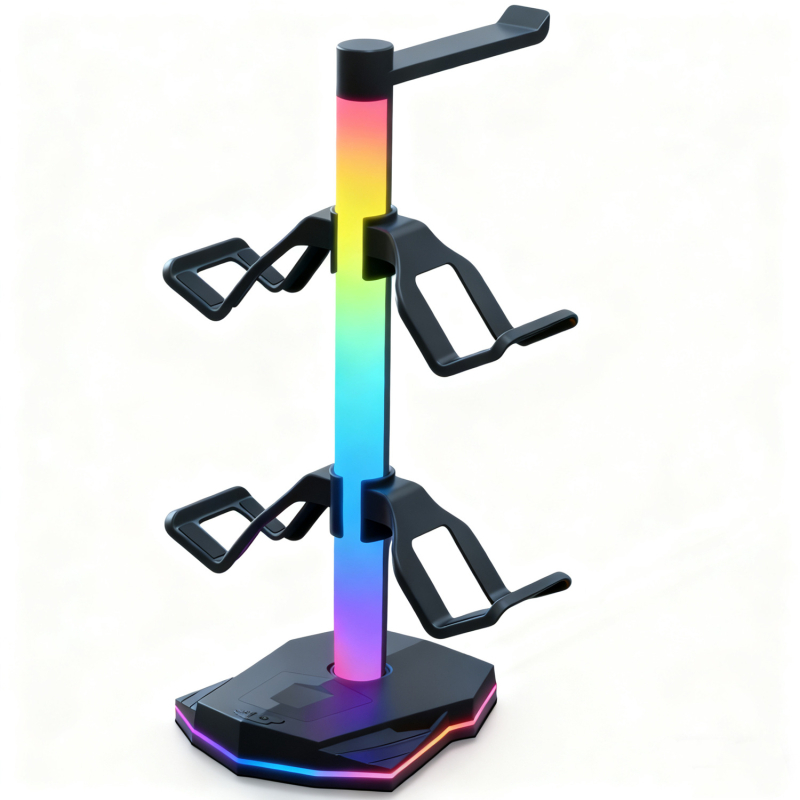 Višenamjenski držač za kontrolere i slušalice s RGB osvjetljenjem i USB proširenjem — Kompatibilan s PS5, PS4, PS3 i Switch
