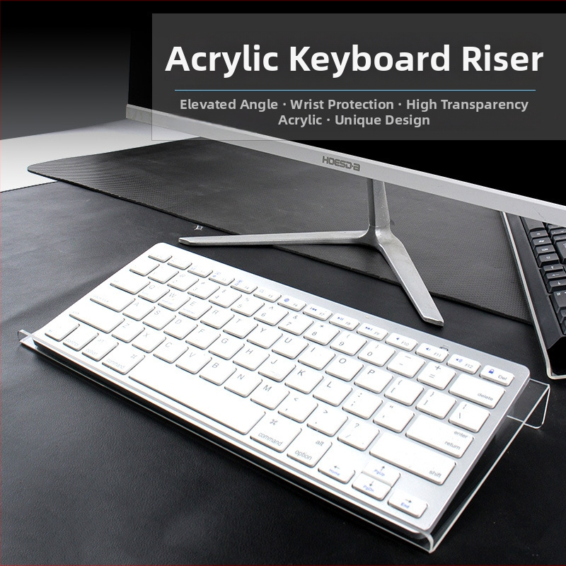 Tastatūras pacēlāja turētājs — caurspīdīgs akrila piespraudītais turētājs darbvirsmas datoram ar noliekamu plāksni