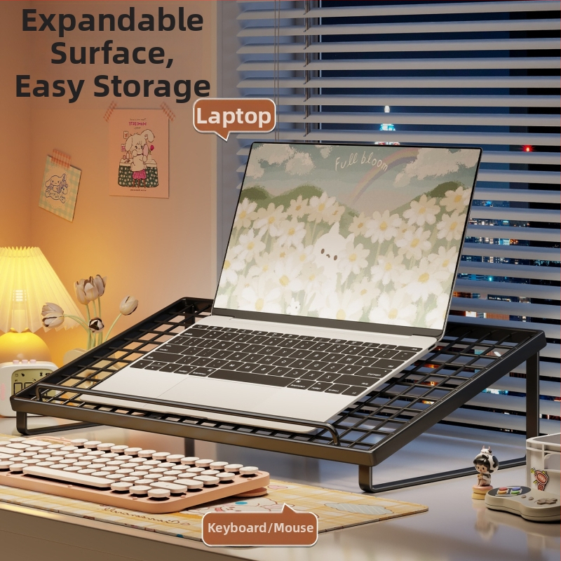 Datora galda statīvs – salokāms, pārnēsājams, ar paceltu pamatu un tastatūras plauks