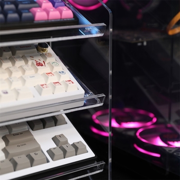 Akrila galdas tastatūras statīvs – caurspīdīgs daudzlīmeņu organizētājs darbvirsmai, saderīgs ar YK mehānisko tastatūru, darbībai pie datora, pielāgošana nav atļauta