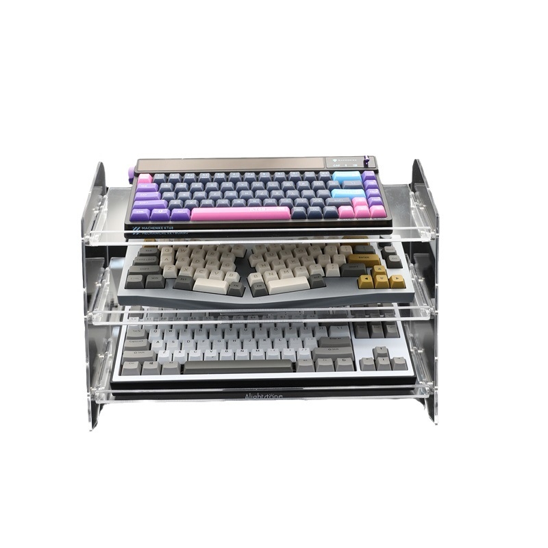 Akrila galdas tastatūras statīvs – caurspīdīgs daudzlīmeņu organizētājs darbvirsmai, saderīgs ar YK mehānisko tastatūru, darbībai pie datora, pielāgošana nav atļauta