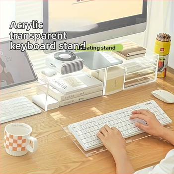 Akrilinė stalinių klaviatūros laikiklis, skaidri pakelta lentyna rašymui
