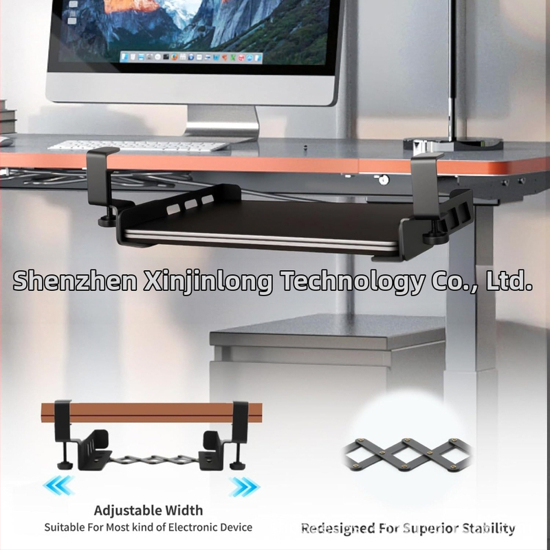 Nešiojamojo kompiuterio stovėklė po stalu, be gręžimo, reguliuojama, sulankstoma, su klaviatūros ir knygų laikymo vieta, modelis ZDS003