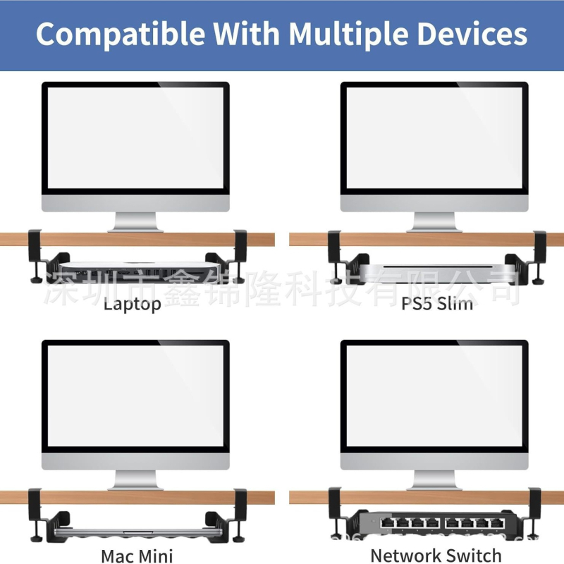 Nešiojamojo kompiuterio stovėklė po stalu, be gręžimo, reguliuojama, sulankstoma, su klaviatūros ir knygų laikymo vieta, modelis ZDS003