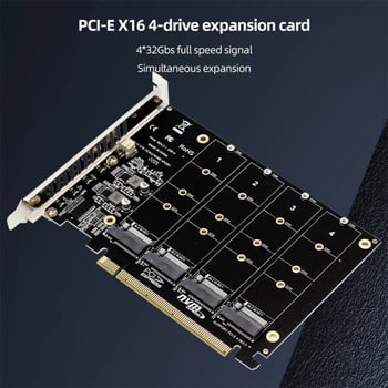 NVMe M.2 adapter kartica za četiri NVMe pogona, bakreno jezgro, brzina prijenosa 300 MB/s, tip: adapter kartica