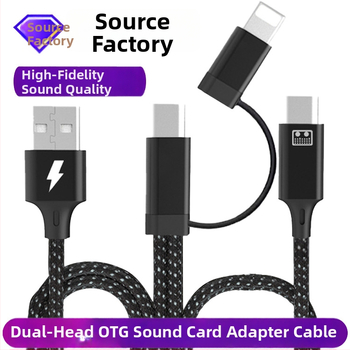 OTG adaptér kábel pre zvukovú kartu pre živé vysielanie, dvojstranný, rozhrania Lightning/Type-C/USB-A, dĺžka 1,5 m + 1 m, OTG čip