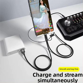 OTG adaptér kábel pre zvukovú kartu pre živé vysielanie, dvojstranný, rozhrania Lightning/Type-C/USB-A, dĺžka 1,5 m + 1 m, OTG čip