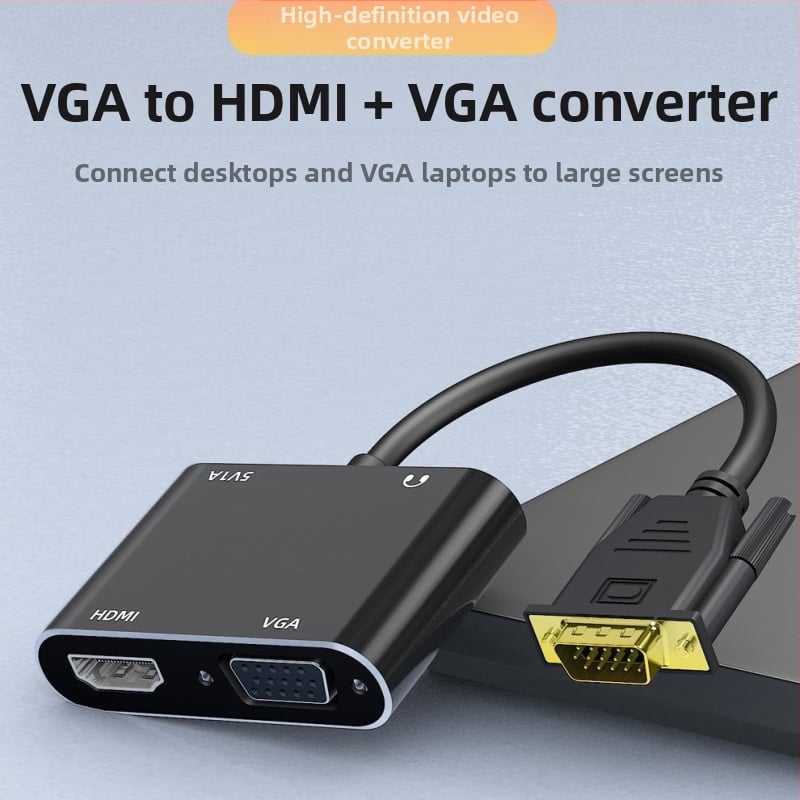 VGA–HDMI 2–in–1 adapterkábel, VGA csatlakozó, rézmag, 1–2 osztó