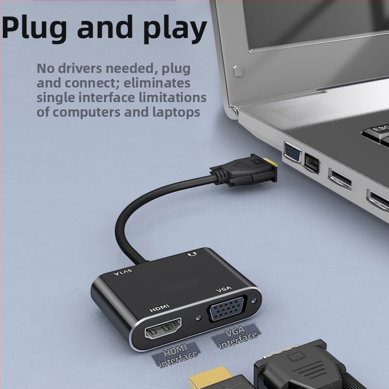 VGA–HDMI 2–in–1 adapterkábel, VGA csatlakozó, rézmag, 1–2 osztó