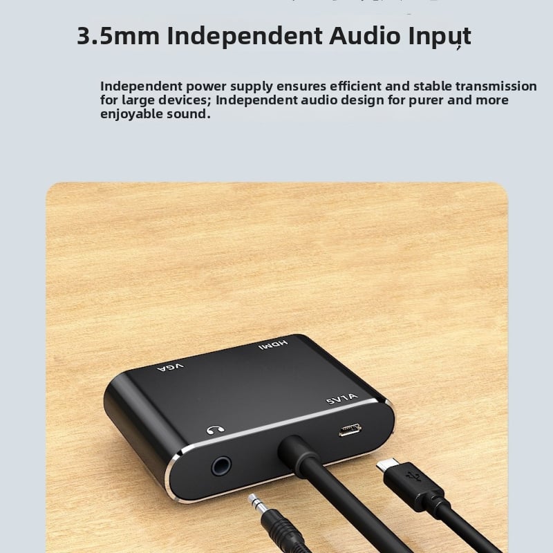 VGA–HDMI 2–in–1 adapterkábel, VGA csatlakozó, rézmag, 1–2 osztó