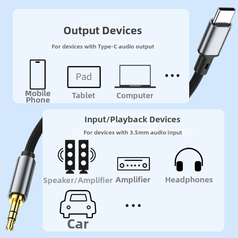 Type-C na 3,5 mm audio adapter kabel, izlaz zvuka, duljina 0,5 m, čip Zhongke Lanxun 136t
