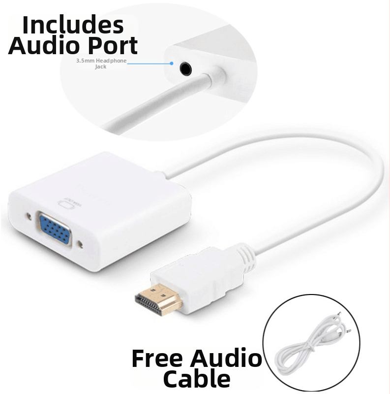 HDMI na VGA konvertor so zvukom, patch kábel s jedným koncom, HDMI vstup na VGA výstup, meďové jadro, dĺžka 0,15 m