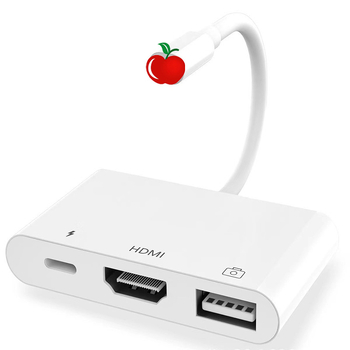 Cablu adaptor Lightning la HDMI 3 în 1 pentru dispozitive Apple, HDMI 1080p, cablu de 20 cm, 1–3 ieșiri