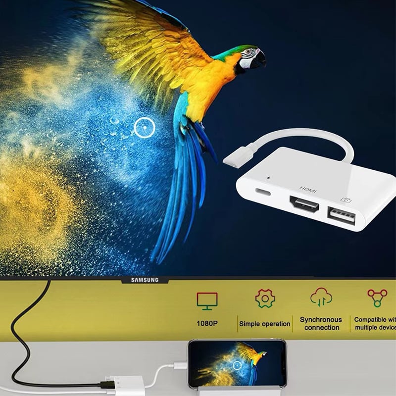 Cablu adaptor Lightning la HDMI 3 în 1 pentru dispozitive Apple, HDMI 1080p, cablu de 20 cm, 1–3 ieșiri