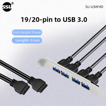 USB 3.0 adaptér kábel pre základnú dosku: 19/20PIN na USB3.0, štyri porty bezel, model 20P-U3AF4D-0.6MBB