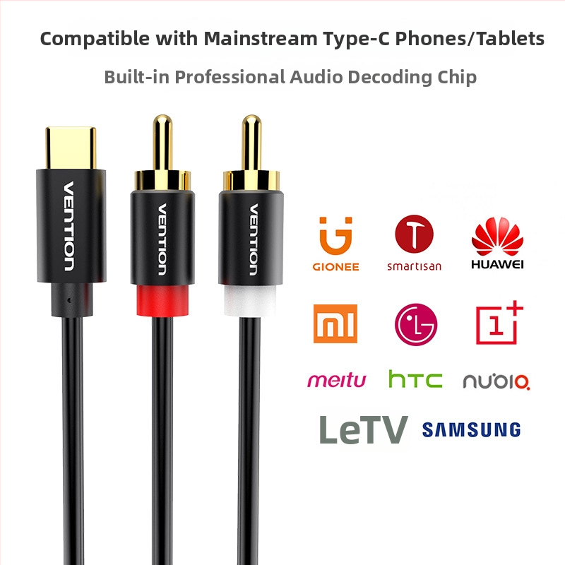 Weixun BGDB Typ-C na 2RCA audio adaptér kábel, konektory 1–7, cínovaná meď