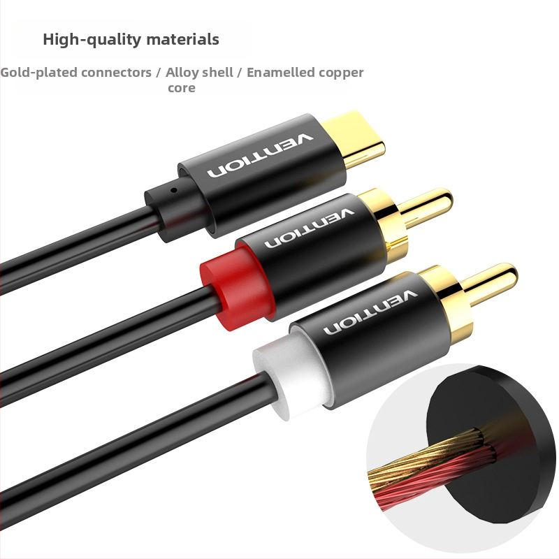 Weixun BGDB Typ-C na 2RCA audio adaptér kábel, konektory 1–7, cínovaná meď