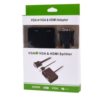 VGA na HDMI + VGA pretvarač s audio, kabel dužine 19 cm s bakrenim jezgrom, 1:2 splitter