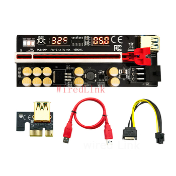 PCIe USB–PCI adaptér s displejom teploty a napätia, predlžovací kábel pre grafickú kartu 1x–16x, model XHX-V016, dĺžka 60 cm