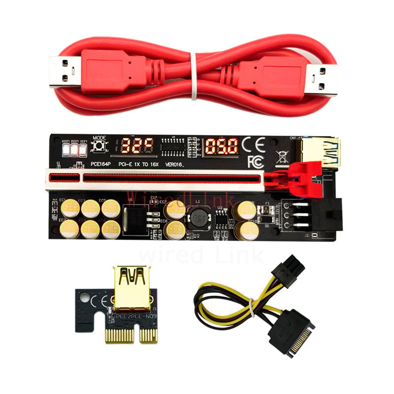 PCIe USB–PCI adaptér s displejom teploty a napätia, predlžovací kábel pre grafickú kartu 1x–16x, model XHX-V016, dĺžka 60 cm