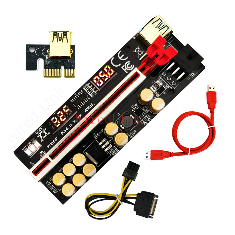 PCIe USB–PCI adaptér s displejom teploty a napätia, predlžovací kábel pre grafickú kartu 1x–16x, model XHX-V016, dĺžka 60 cm