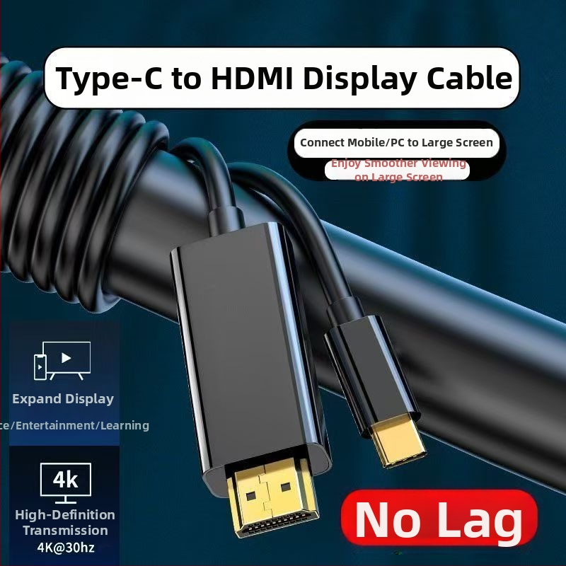 Type-C na HDMI adaptér kábel, meďové jadro, pozlátené konektory, 4K30Hz, vysokokvalitný čip