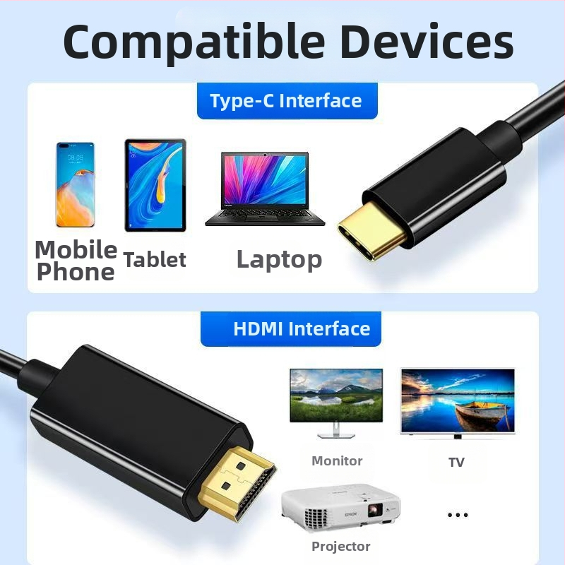 Type-C na HDMI adaptér kábel, meďové jadro, pozlátené konektory, 4K30Hz, vysokokvalitný čip