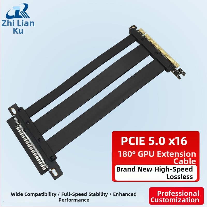 Cablu Riser PCIe 5.0 x16 Gen5 180° – 128 Gbps, -20°C până la 80°C