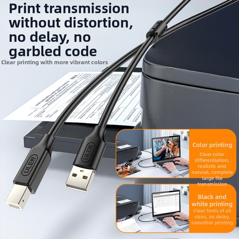 USB кабел за принтер, мед без кислород, квадратен конектор, адаптер кабел, съвместим с принтер, копир и скенер