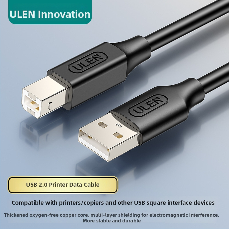 USB кабел за принтер, мед без кислород, квадратен конектор, адаптер кабел, съвместим с принтер, копир и скенер